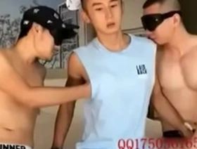 Gay masturbation and blowjob action with Asian amateur
