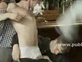 A bizarre scene of a gay teen getting into trouble with a bartender.