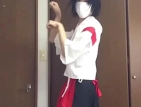Crossdressing Miko enjoying some solo fun in the form of masturbation.