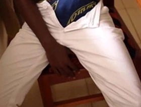 Young African gay Kalem jerks off in one shot