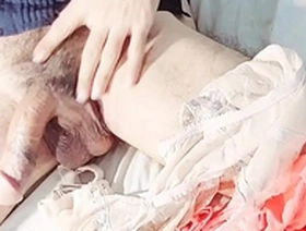 On Halloween I exposed my large penis and wore my wife’s panties and bra to masturbate.