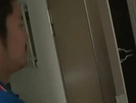 A gay scene with a Japanese delivery man and anal sex
