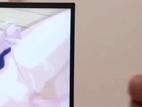 Young college student goes crazy while watching anime and cum in her panty.
