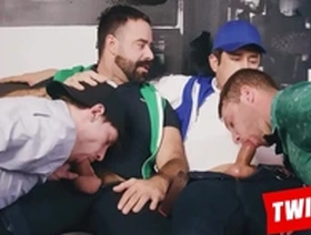 Young gay stepsons come together for taboo bareback anal sex