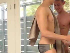 Gay sex with an Asian man and a white hunk with a rim job and anal sex.