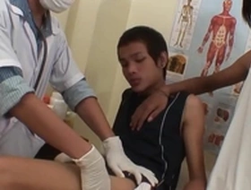 Young and straight doctors have a threesome with an Asian patient and give him anal pleasure.