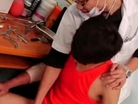 Young and straight doctor examines his twink patients rectum.