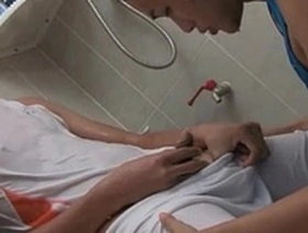 Twinks and gay Asian piss enthusiasts in a bathroom bareback party