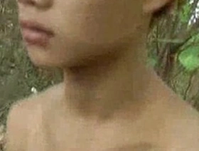 Straight boy with a big cock masturbates outdoors