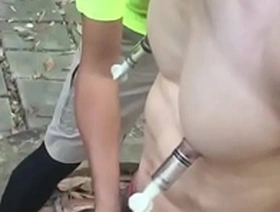 Gay Asian BDSM outdoor adventure with cum and piss play