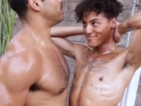 Big dick bear Brock dominates new black guy in gay anal sex scene.