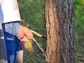 Young Japanese boy masturbates outdoors and urinates while having a video chat with others.