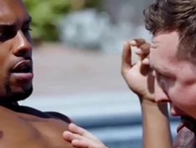 Muscular real estate agent seduces black gay customer for a hot anal scene.