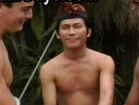 Asian cutie gets outdoor interracial threesome with jocks