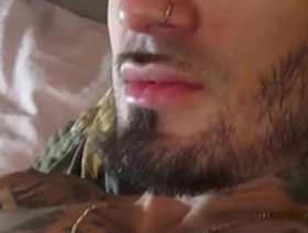 Young gay jock with nice tattoos enjoys solo pleasure with sex toys and releases cum.