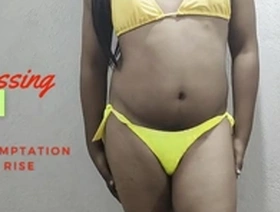 Hot lime Bikini wearing Indian transsexual in solo action.