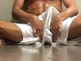 Shorts bulge, grabbing in the restrooms 2