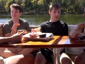 Step daddies foursome fuck gay step sons on a boat trip