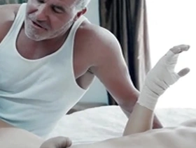 Sleazy stepfather takes care of convalescent stepson