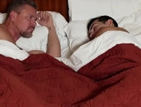Gay step son sharing motel bed with horny step dad