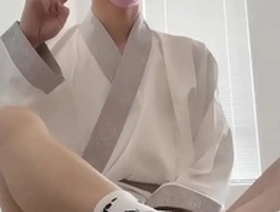Asian hanfu sissy femboy twink white socks anal and huge cumshot