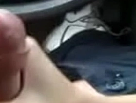 Thick cock hand job in a car
