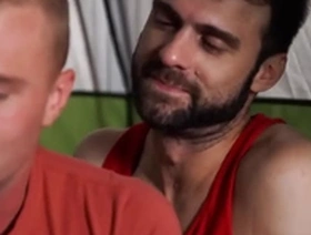Stepsons and stepdads sharing body heat on camping trip