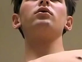 Skinny brunette twink Shane jerking his hairy pecker hard