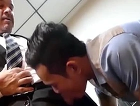 Deviant boss sucked off before banging Asian ass